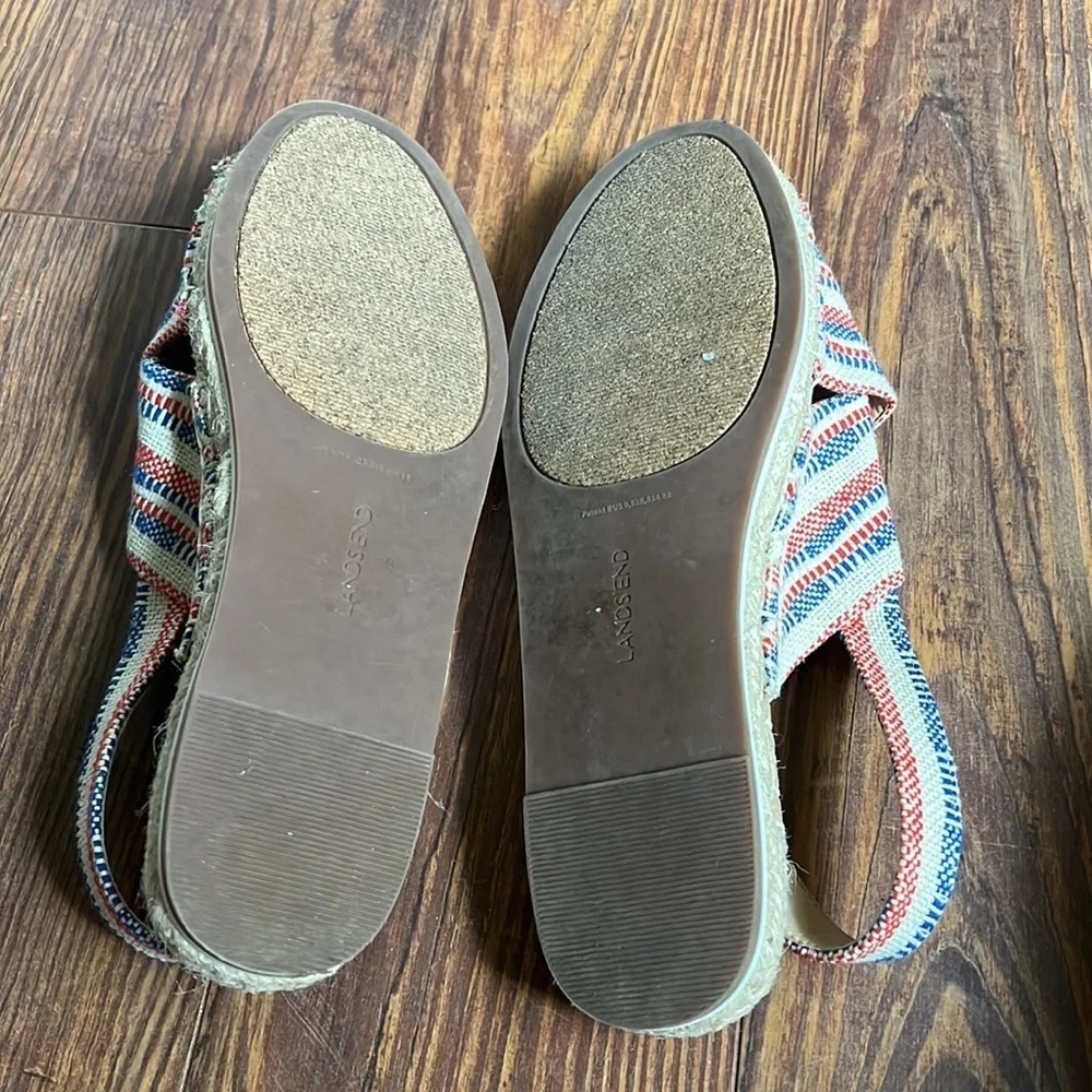 Land’s End Textile Espadrille Cross Strap Sandal Size 9B Women’s Red/blue EUC